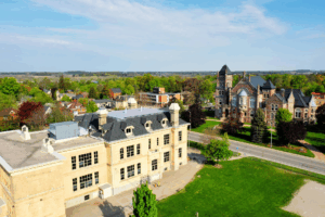 Woodstock community exterior view with buildings and landscaping